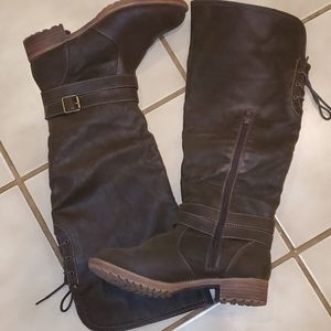 Brown faux suede knee high boots